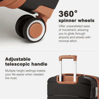 KONO Handgepäckkoffer PP – Kabinenkoffer mit TSA-Schloss & stylischen Braunen Akzenten