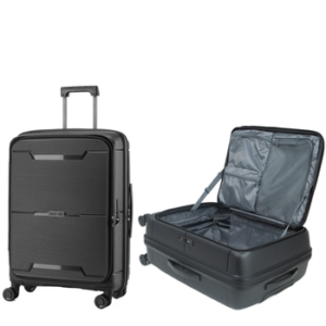 Super Solu Hartschalen-Trolley Erweiterbarer Hartschalenkoffer, Frontöffnung Reisekoffer aus PP, 4 Rollen, 360° Doppelrollen, M/20 Zoll, Schwarz, TSA-Zahlenschloss, Polypropylen