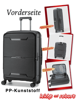 Super Solu Hartschalen-Trolley Erweiterbarer Hartschalenkoffer, Frontöffnung Reisekoffer aus PP, 4 Rollen, 360° Doppelrollen, M/20 Zoll, Schwarz, TSA-Zahlenschloss, Polypropylen