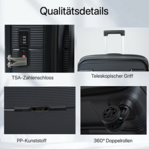 Super Solu Hartschalen-Trolley Erweiterbarer Hartschalenkoffer, Frontöffnung Reisekoffer aus PP, 4 Rollen, 360° Doppelrollen, M/20 Zoll, Schwarz, TSA-Zahlenschloss, Polypropylen