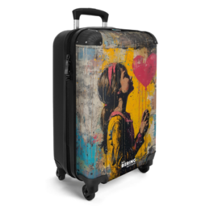 NoBoringSuitcases.com© Hartschalen-Trolley Mädchen mit herzförmigem Luftballon im Graffiti-Stil 55x35x20cm, 4 Rollen, Reisetasche mit Rollen, Koffer Handgepäck Flugzeug