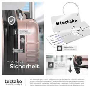 tectake Trolley Hartschalenkoffer-Set, 4 Rollen, 4-teilig aus robustem ABS-Kunststoff inkl. Kofferwaage und -anhänger