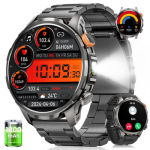 SWGOTA[LTG_SITE_PHONE]mAh Akku 1.91" AMOLED-Display Militär Smartwatch für Herren Smartwatch Herren Fur Fitnessuhr, IP68 wasserdicht, SpO2-/Herzfrequenz-/Schlafüberwachung für Android und iOS