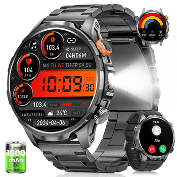 SWGOTA[LTG_SITE_PHONE]mAh Akku 1.91" AMOLED-Display Militär Smartwatch für Herren Smartwatch Herren Fur Fitnessuhr, IP68 wasserdicht, SpO2-/Herzfrequenz-/Schlafüberwachung für Android und iOS