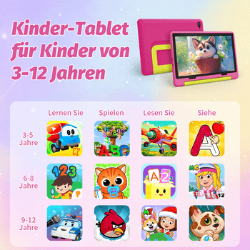 BUFO 10 Zoll 20GB RAM+64GB ROM 1280x800 HD-Display Android15 Kinder Tablet