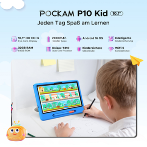 POCKAM Kinder Lern-Tablet mit Elternkontrolle 10'' Android 16, 64GB ROM kids Tablet