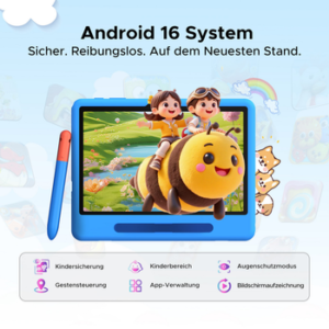 POCKAM Kinder Lern-Tablet mit Elternkontrolle 10'' Android 16, 64GB ROM kids Tablet
