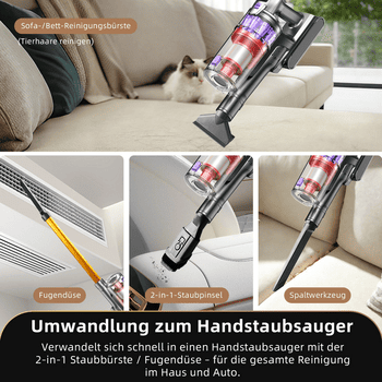 Grenintol Akku-Hand-und Stielstaubsauger 85000Pa Akku Staubsauger,Akku Handstaubsauger,Akkusauger Kabelloser, 500 W, beutellos, AkkuStaubsauger 500W,Handstaubsauger mit 4 Saugstufen,60 Min Laufzeit