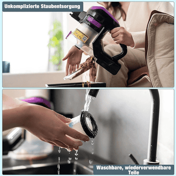 VacniQ Akku-Hand-und Stielstaubsauger Akku Staubsauger Kabellos, für Tierhaare, 5-stufiger HEPA-Filter, beutellos, Akku Staubsauger, Staubsauger, 45KPa, 45 Minuten, 1.2 L,65 dB, 1.5kg