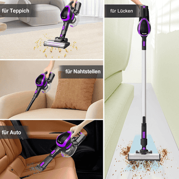 VacniQ Akku-Hand-und Stielstaubsauger Akku Staubsauger Kabellos, für Tierhaare, 5-stufiger HEPA-Filter, beutellos, Akku Staubsauger, Staubsauger, 45KPa, 45 Minuten, 1.2 L,65 dB, 1.5kg