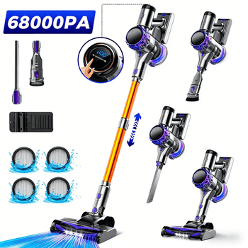 VacniQ Akku-Hand-und Stielstaubsauger Akku Staubsauger Kabellos 68Kpa 55min Laufzeit, 65dB,für Tierhaare, 300 W, beutellos, 6-fach Hochleistungsfilter, Zubehör inklusive