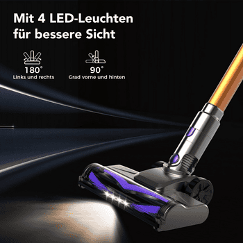 VacniQ Akku-Hand-und Stielstaubsauger Akku Staubsauger Kabellos 68Kpa 55min Laufzeit, 65dB,für Tierhaare, 300 W, beutellos, 6-fach Hochleistungsfilter, Zubehör inklusive