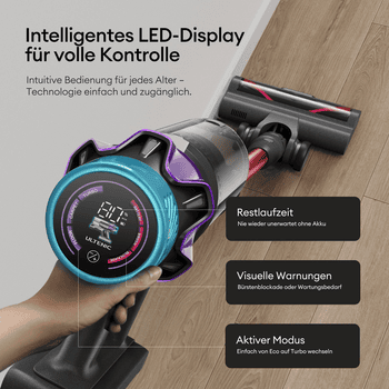 Ultenic Akku-Hand-und Stielstaubsauger akkustaubsauger,kabellos,8 in 1/76000PA/80min, 600 W, beutellos, 180°flexibles Biegegelenk, selbststehendes Design