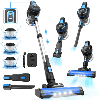 INSE Akku-Hand-und Stielstaubsauger Akku Staubsauger,Akku Handstaubsauger,55 Minuten Laufzeit, Akkusauger Kabelloser, 35KPa, 1,2L Große Staubbehälter,LED-Beleuchtung