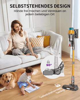 FOSMET Akku-Hand-und Stielstaubsauger Akku Staubsauger 80000Pa 750W 80min, 2,6L Staubbehälter, OLED Display, 750 W, 2.6L, Kabelloser Stabstaubsauger mit 11-Stufen-Filter, 50dB leise, für Böden