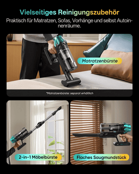 Vactidy Akku-Hand-und Stielstaubsauger V15 Max Saugen und Wischen in 1,76000PA/600W, 600 W, beutellos, DualGreen Dual-Grünlicht-Erkennungstechnologie, 7-Zyklon-Technologie