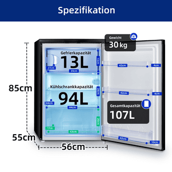 CHiQ Table Top Kühlschrank Schnelle Kühlung, EEK C, 84.5 cm hoch, 54.9 cm breit, 12 Jahre Garantie auf den Kompressor, 37dB, EEK C