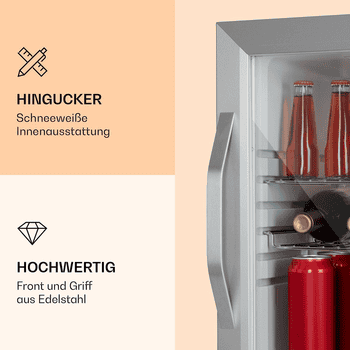 Klarstein Getränkekühlschrank Beersafe M, 54 cm hoch, 40.5 cm breit, Bierkühlschrank Getränkekühlschrank Flaschenkühlschrank mit Glastür