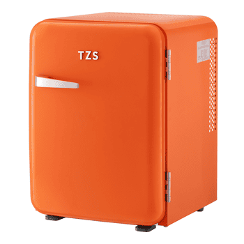TZS FIRST AUSTRIA Table Top Kühlschrank FA-5172-3-OR, 56.2 cm hoch, 41 cm breit, Mini Kühlschrank 40L, Minibar E lautlos, LED-Beleuchtung, Retro