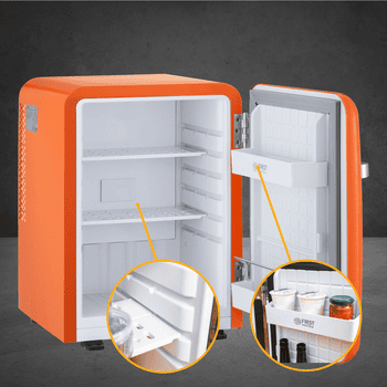 TZS FIRST AUSTRIA Table Top Kühlschrank FA-5172-3-OR, 56.2 cm hoch, 41 cm breit, Mini Kühlschrank 40L, Minibar E lautlos, LED-Beleuchtung, Retro