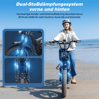 EVERCROSS TECH E-Bike 20” x 4,0 fette Reifen MTB, 48V 15,6AH Removable Battery, NFC, Heckmotor, 748,8 Wh, bis 55-100km, 7 Gang Shimano, Kettenschaltung, Heckmotor