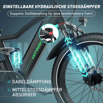 HITWAY E-Bike Mountainbike 26*4,0 Zoll Elektrofahrrad EMTB mit 48V15Ah Samsung Akku, 7 Gang shimano shimano Schaltwerk, Kettenschaltung, 250W Heckmotor, 720 Wh, Pedelec mit 2 Stoßdämpfer, APP Funktion E-Mountainbike für Erwachsene