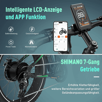 HITWAY E-Bike Mountainbike 26*4,0 Zoll Elektrofahrrad EMTB mit 48V15Ah Samsung Akku, 7 Gang shimano shimano Schaltwerk, Kettenschaltung, 250W Heckmotor, 720 Wh, Pedelec mit 2 Stoßdämpfer, APP Funktion E-Mountainbike für Erwachsene