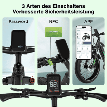 HITWAY E-Bike Mountainbike 26*4,0 Zoll Elektrofahrrad EMTB mit 48V15Ah Samsung Akku, 7 Gang shimano shimano Schaltwerk, Kettenschaltung, 250W Heckmotor, 720 Wh, Pedelec mit 2 Stoßdämpfer, APP Funktion E-Mountainbike für Erwachsene