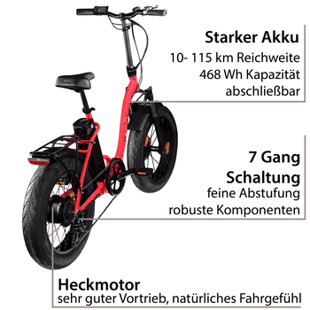 AGON E-Bike Faltrad Aurevia, 7 Gang Shimano Tourney Schaltwerk, Kettenschaltung, Heckmotor, 468 Wh, E Bike Klapprad 20" Pedelec für Damen Herren 155-195cm Elektrofahrrad