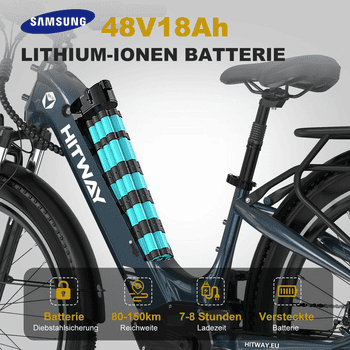 HITWAY E-Bike Pedelec 26 *3,0 zoll Elektrofahrrad mit Samsung 48V18Ah Akku bis zu 120km, 7 Gang shimano shimano Schaltwerk, Kettenschaltung, Heckmotor, 864 Wh, StVZO Pedelec, Tiefeinstieg für Damen Herren mit APP Funktion