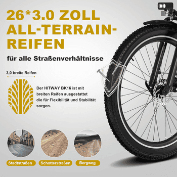 HITWAY E-Bike Pedelec 26 *3,0 zoll Elektrofahrrad mit Samsung 48V18Ah Akku bis zu 120km, 7 Gang shimano shimano Schaltwerk, Kettenschaltung, Heckmotor, 864 Wh, StVZO Pedelec, Tiefeinstieg für Damen Herren mit APP Funktion