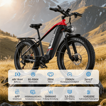 DUOTTS E-Bike Cityrad F26lite 48V 18Ah 864Wh 100km Reichweite 20x4,0Reifen7Gang Elektrisches, 7 Gang Shimano Schaltwerk, Kettenschaltung, Heckmotor, 864 Wh, Fat-Tire E-Mountainbike