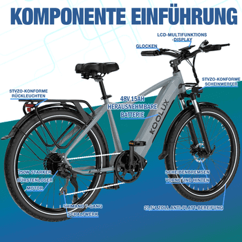 KOOLUX E-Bike Elektrofahrrad für Damen/Herren Reichweite 65-90 km elektro-cityrad, Heckmotor, 720 Wh, 27,5" Elektrofahrrad 7-Gang Shimano 48V15AH Herausnehmbare Batterie