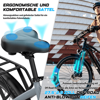 KOOLUX E-Bike Elektrofahrrad für Damen/Herren Reichweite 65-90 km elektro-cityrad, Heckmotor, 720 Wh, 27,5" Elektrofahrrad 7-Gang Shimano 48V15AH Herausnehmbare Batterie
