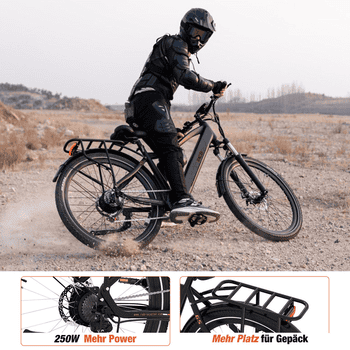 RCB E-Bike Pedelec G5 für Stadt und Gelände,27,5 Zoll Herren Elektrofahrrad,13Ah,40-70 km, 7 Gang, Kettenschaltung, Heckmotor, 468 Wh, APP, ebike Herren, Gepäckträger hinten