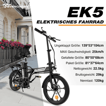 EVERCROSS TECH E-Bike EK5 Faltbares E-Fahrrad,klapprad Riemenantrieb,Pedelec, 36V 13AH, Heckmotor, 468 Wh, Heckmotor, 15/20/25 KM/H, bis 35-60km, ebike Herren/Damen
