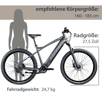 AGON E-Bike Mountainbike Alpha, 10 Gang Deore SGS T6000 Schaltwerk, Kettenschaltung, Heckmotor, 540 Wh, Pedelec, Elektrofahrrad für Damen u. Herren, MTB
