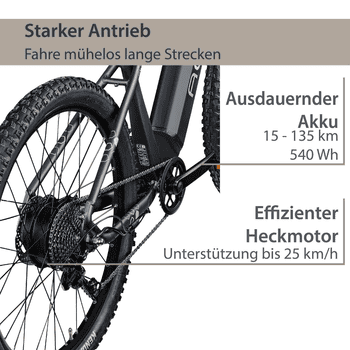 AGON E-Bike Mountainbike Alpha, 10 Gang Deore SGS T6000 Schaltwerk, Kettenschaltung, Heckmotor, 540 Wh, Pedelec, Elektrofahrrad für Damen u. Herren, MTB