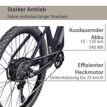 AGON E-Bike Mountainbike Alpha, 10 Gang Deore SGS T6000 Schaltwerk, Kettenschaltung, Heckmotor, 540 Wh, Pedelec, Elektrofahrrad für Damen u. Herren, MTB