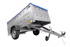 Anhänger mit faltbarer Deichsel Garden Trailer 230 KIPP mit zusätzlichen Bordwänden, Stützrad und blauer Flachplane-Neu – [LTG_SITE_NAME]