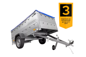 Anhänger mit faltbarer Deichsel Garden Trailer 230 KIPP mit zusätzlichen Bordwänden, Stützrad und blauer Flachplane-Neu – [LTG_SITE_NAME]