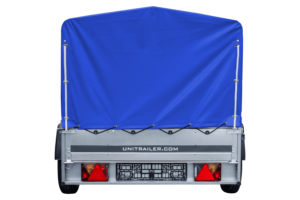 Auto Anhänger 230×125 Garden Trailer 230 KIPP Unitrailer 750 kg mit Stützrad, blauer Hochplane und Hochspriegel-Neu