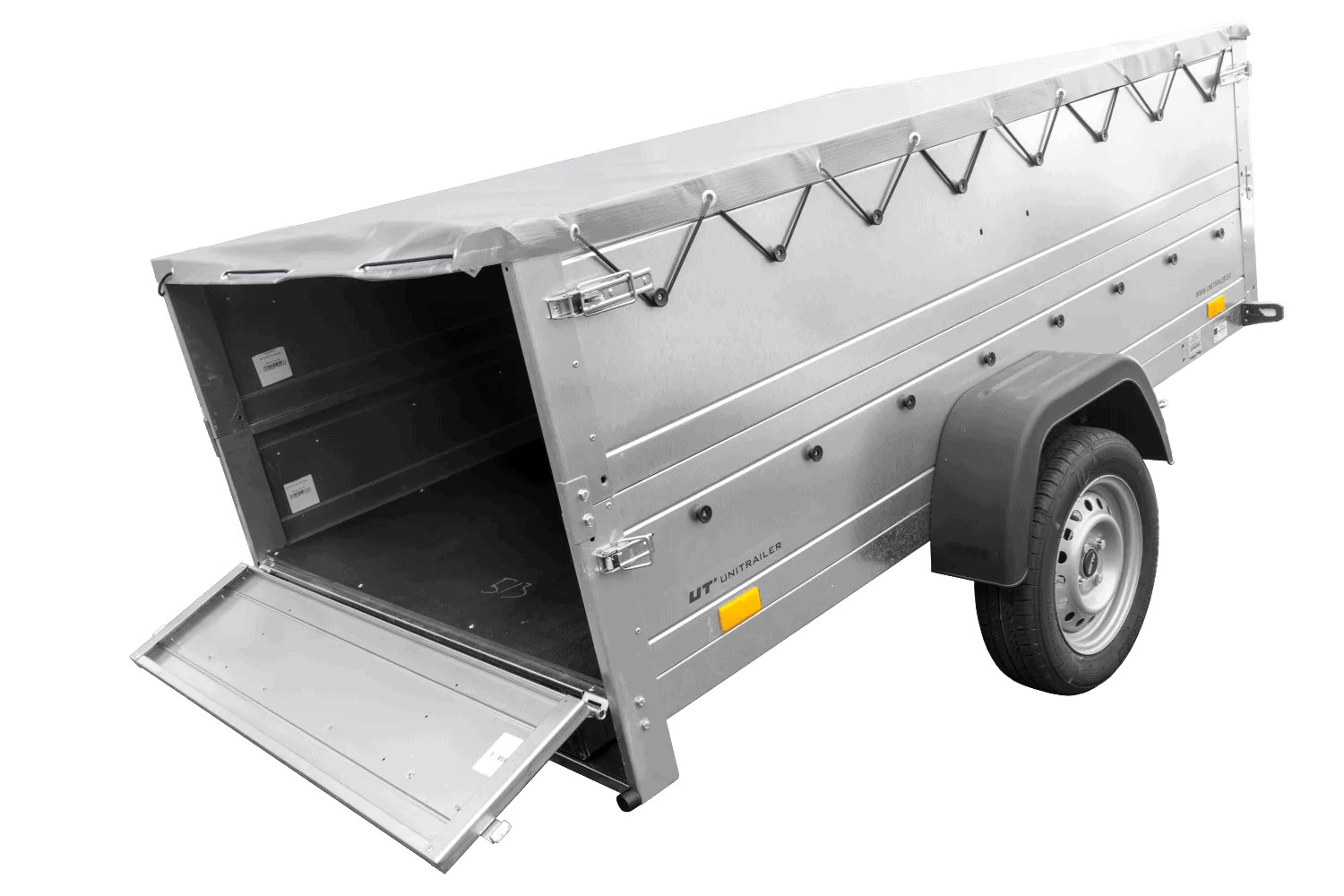 Faltbarer Anhänger Garden Trailer 230 KIPP mit zusätzlichen Bordwänden, Stützrad und Flachplane-Neu – Bild 5