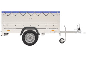 Gartenanhänger 200 Kipp mit Stützrad, zwei Seitenwänden, H-0-Rahmen und blauer Plane-Neu