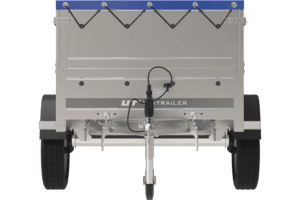 Gartenanhänger 200 Kipp mit Stützrad, zwei Seitenwänden, H-0-Rahmen und blauer Plane-Neu