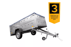 Großer Anhänger 750 kg Garden Trailer 264 KIPP mit Bordwandaufsatz , Stützrad und blauer Flachplane-Neu