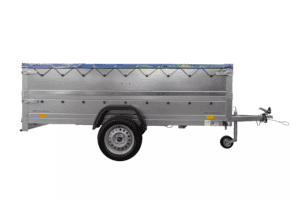 Großer Anhänger 750 kg Garden Trailer 264 KIPP mit Bordwandaufsatz , Stützrad und blauer Flachplane-Neu