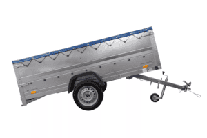 Großer Anhänger 750 kg Garden Trailer 264 KIPP mit Bordwandaufsatz , Stützrad und blauer Flachplane-Neu