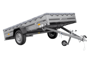 PKW Anhänger 264×150 Unitrailer Garden 265 KIPP mit Flachplanenträger und grauer Plane-Neu – [LTG_SITE_NAME]